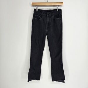 Mother Insider Crop Step Fray Raw-Cut Zip Denim Jeans Train Stops Sz 26 Black